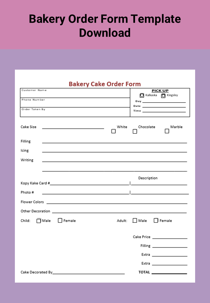 Bakery Order Form Template Free Download